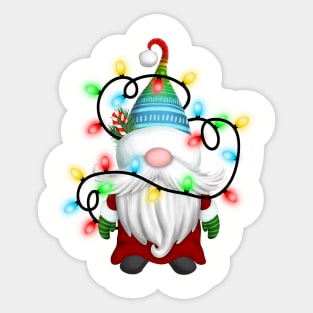 Gnome Wrapped in Christmas Lights Sticker